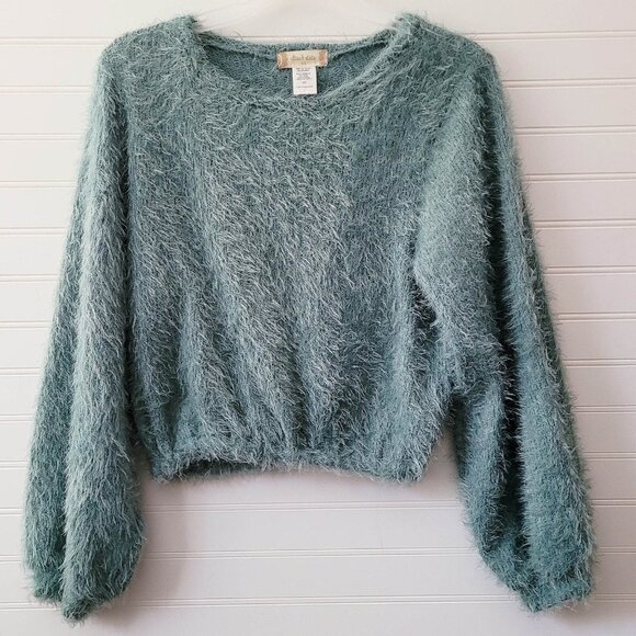 Altar'd State Sweater Womens XS Green Fluffy Eyelash Cropped Y2K Fuzzy Soft - Picture 1 of 8